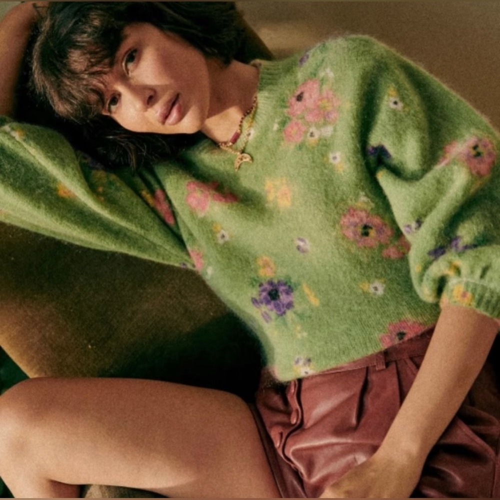 Sézane Silvia Jumper - NWOT - Green Floral Sweater - Size M
